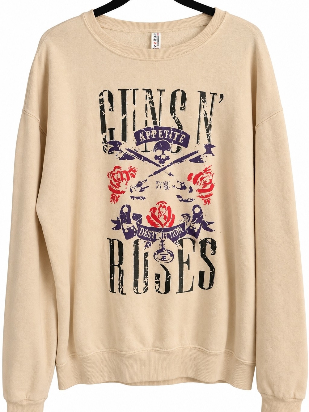 Jerzees Cream Crewneck Sweatshirt with Red & Purple Graphic